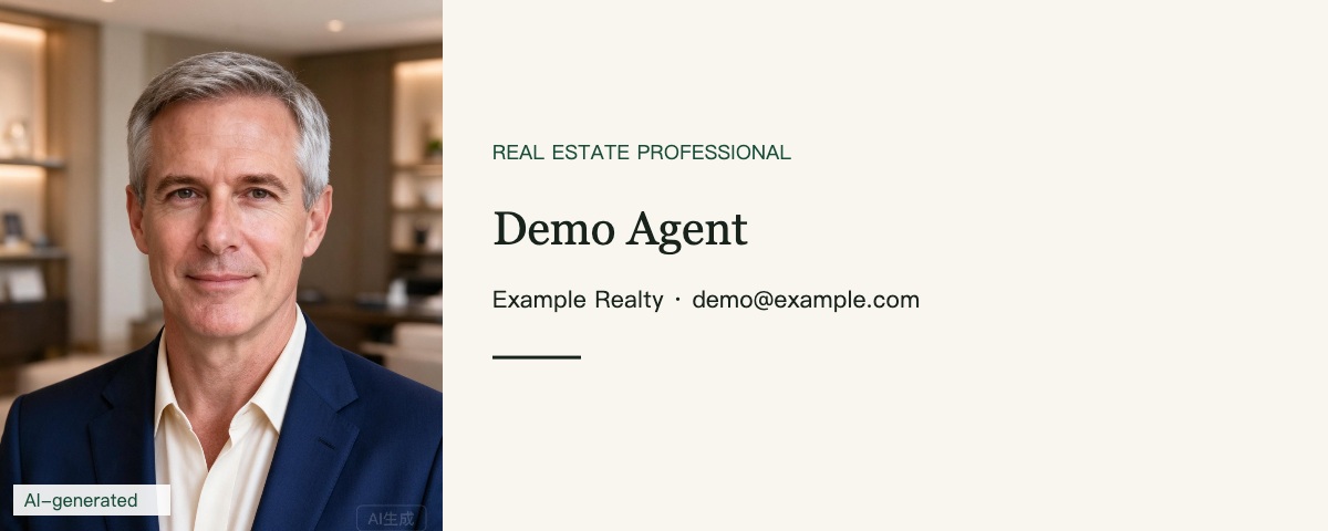 HeadshotLane signature layout demonstration with fictional portrait and example details